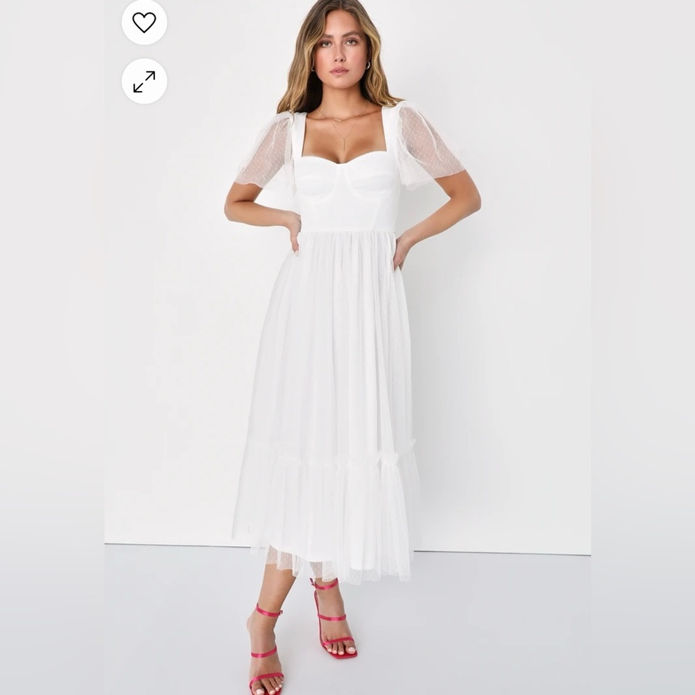 LuLu’s Dreamy Celebration White Tulle Bustier Swiss Dot Midi - XL New With Tags